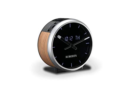 Roberts ORTUS-TIME DAB/FM Alarm Clock Radio with Anytime Snooze and USB Smartphone Charging - Black/Natural Wood