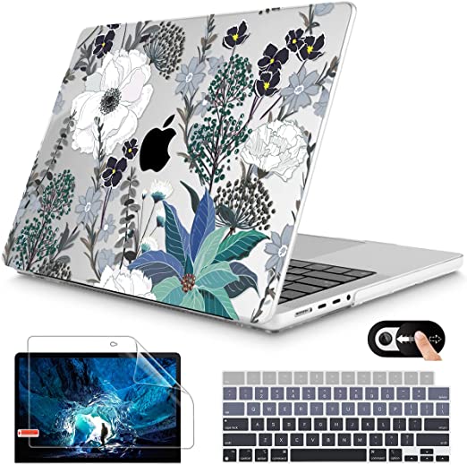 Mektron Laptop Case for MacBook Pro 14 INCH A2442 (2021 Version), Plastic Hard Shell Cover with Keyboard Cover & Screen Protector Compatible with MacBook Pro 14" M1 Pro Chip, Retro Florals