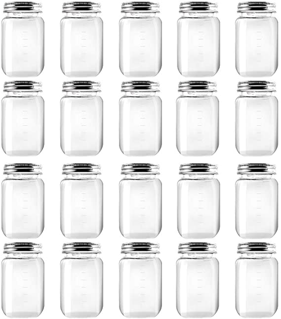 Novelinks 16 Ounce Clear Plastic Jars Containers With Screw On Lids - Refillable Round Empty Plastic Slime Storage Containers for Kitchen & Household Storage - BPA Free (20 Pack)
