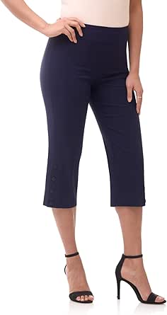 Rekucci Women's Extra Comfort Straight Leg Pull-On Capri with Button Detail at The Hem