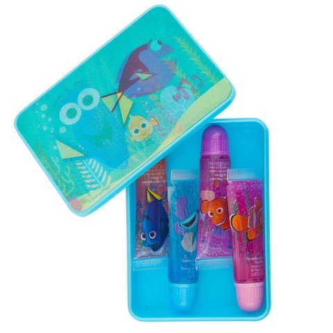 Townley Girl Disney Finding Dory Sparkly Lip Gloss For Girls, 4 pack with Decorative Carrying Tin