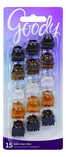 Goody Mini Claw Hair Clips, Crown, Assorted Colors, 15-Count (1942488)