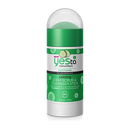 Yes To Cucumbers NEW Calming 2-in-1 Scrub & Cleanser Stick - 2.5 Ounces | For Sensitive Skin | Cooling Cucumbers To Gently Cleanse and Exfoliate Skin