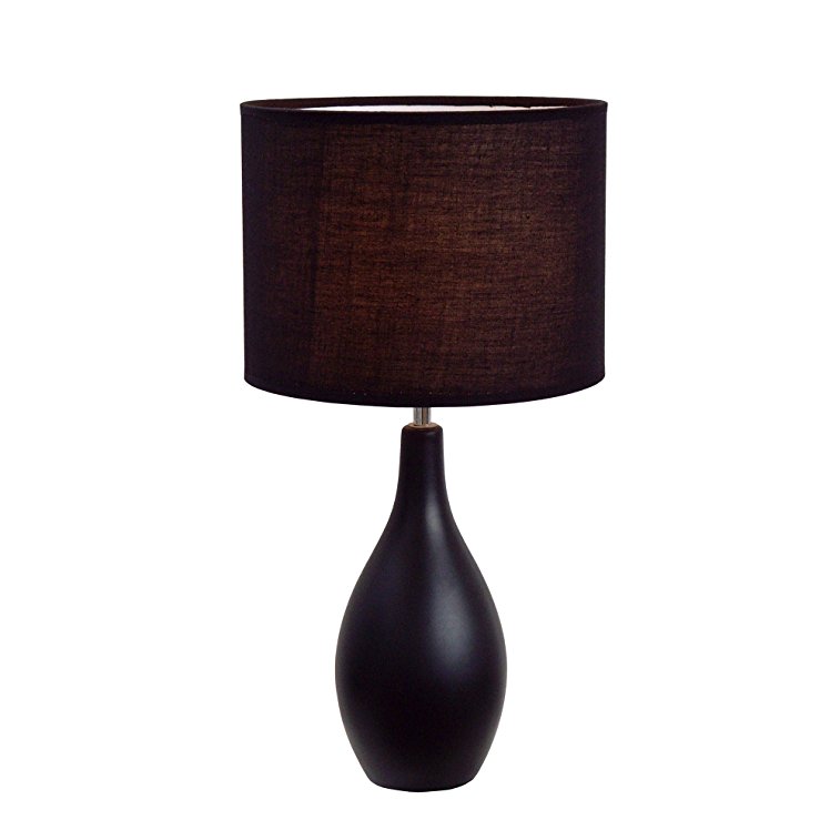 Simple Designs LT2002-BLK Oval Bowling Pin Base Ceramic Table Lamp, Black