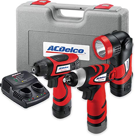 AcDelco ARD847Li Cordless 8V Li-ion Drill/Driver Impact Wrench Set Combo Kit with Case, LED Work Light, 2-Port Charger, and 2 Batteries