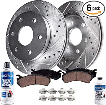 Detroit Axle - 320mm Front Drilled & Slotted Brake Rotor Kit w/Ceramic Pads w/Brake Clips, Brake Cleaner, Fluid for 2005 2006 Infiniti QX56 - [2005-2006 Armada] - 2005-2007 Titan