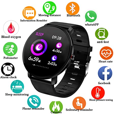 Smartwatch for Android Phones iOS 2019 Waterproof IP68 Fitness Tracker Watches for Men Gift Sports Watch Swimming Heart Rate Blood Pressure Weather Report Pedometer Social App Calls Phones Reminder