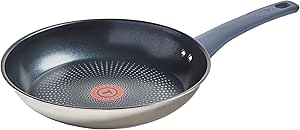 T-fal Essentials Stainless Steel Fry Pan w/Non Stick Coating 10.5 Inch, Induction Compatible, Oven Safe 350F, Heat Indicator, Nonstick Frying Pan, Versatile Skillet, Dishwasher Safe, Silver/Blue