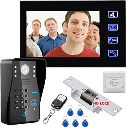 MOUNTAINONE 7" RFID Password Video Door Phone Intercom Doorbell With IR Camera 1000 TV Line With NO-Electric Strike Door Lock System