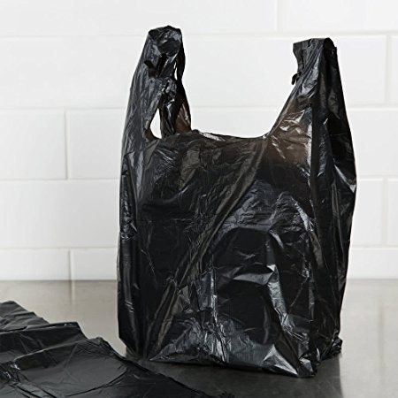 ROYAL Large Plastic Grocery T-shirts Carry-out Bag Plain Black 12 X 6 X 21 100ct,