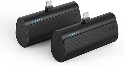 VEGER 2 Pack Portable Chargers for iPhone, 5000mAh Mini Fast Charging Power Banks 20W PD Portable External Battery Compatible with iPhone 14, 13, 12, 11, 8, 7, XS Max, Pro Max, AirPods (Black Black)