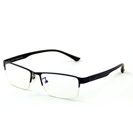 Cyxus Blue Light Filter Semi-rimless Glasses, [Transparent Lens] Anti Eyestrain Computer Reading Glasses (Black Half-Rim Frame)