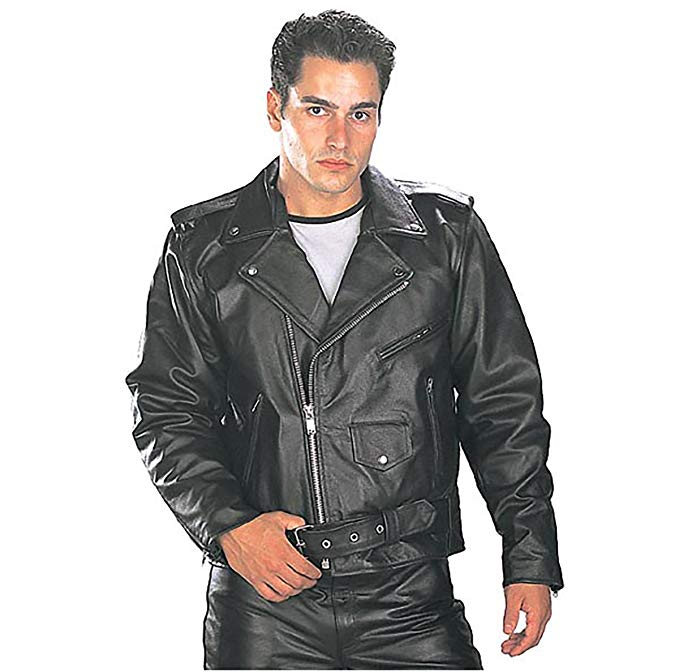 Xelement B7100 Classic Mens Black TOP GRADE Leather Motorcycle Biker Jacket - Large