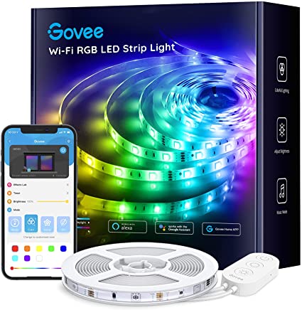 Govee Waterproof WiFi LED Strip Lights, 16.4ft Smart Led Lights Works with Alexa & Google Assistant, Music Sync Light Strip for Bedroom, Party, Eaves, (Adapter Not Waterproof)