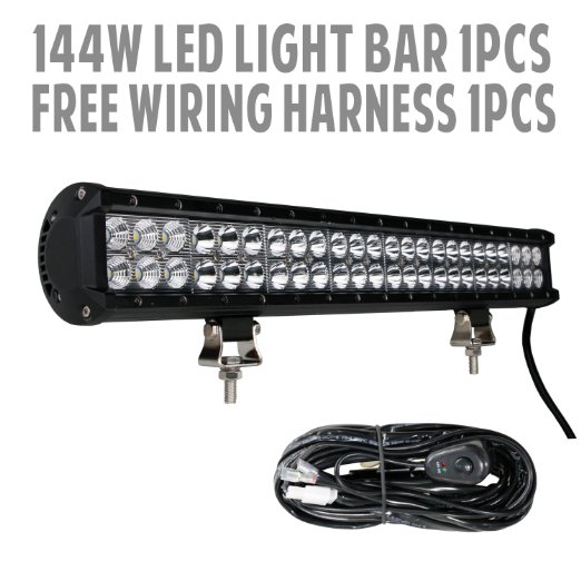 144W 22inch black combo LED light bar and a free wiring harness for Jeep,offroad,UTV,ATV for car led light