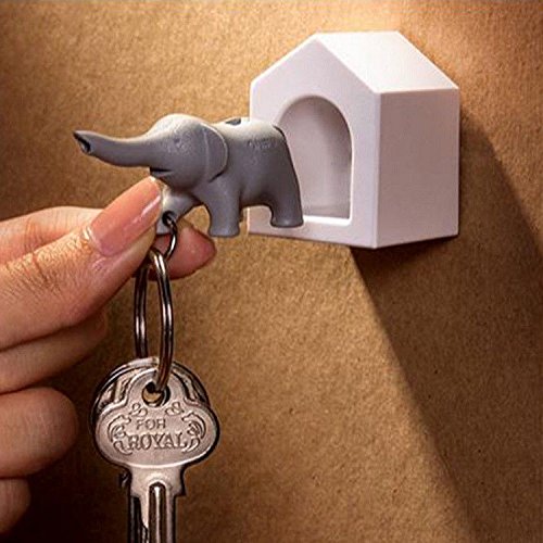 Elephant Wall Key Holder by Qualy Design Studio. White Color Elephant Home and Grey Elephant Key Fob. Cool Home Design Item. Unusual Gift.
