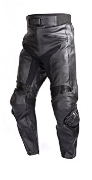 Mens Motorcycle Race Leather Pants Black with CE Rated Armor and Sliders PT51 (3XL)
