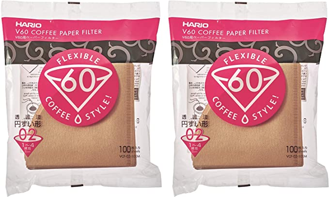 Hario 02 100-Count Coffee Natural Paper Filters, 2-Pack Value Set (Total of 200 Sheets)