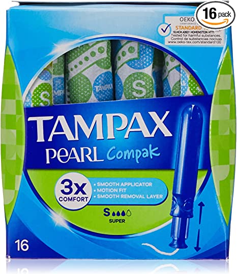 Tampax Pearl Compact Super Applicator, Tampon for Comfort Protection and Discretion, 16-Count