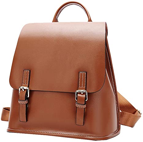 Heshe Women’s Leather Backpack Casual Daypack Style Flap Backpacks for Ladies (Brown)