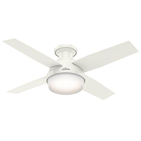 Hunter 59244 Dempsey Low Profile Fresh White Ceiling Fan With Light & Remote, 44"