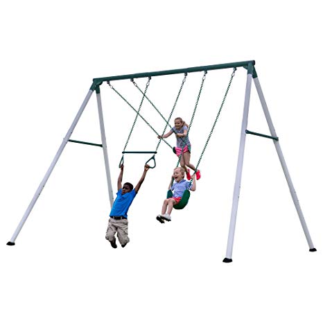 Backyard Discovery Big Brutus Heavy Duty Metal Swing Set, White & Green