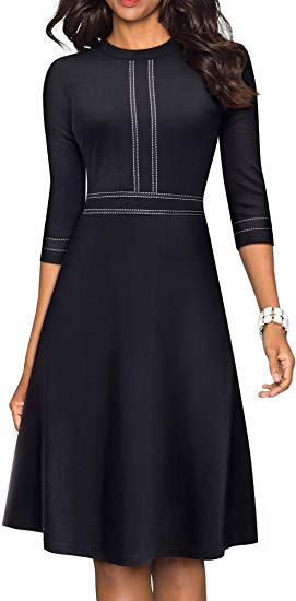 HOMEYEE Women's Chic Crew Neck 3/4 Sleeve Party Homecoming Aline Dress A135