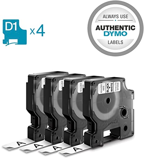 DYMO Authentic Standard D1 53713 Labeling Tape ( Black Print on White Tape , 1/2'' W x 23' L , 1 Cartridge), Package may vary