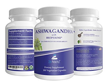 2-Pack (360 Capsules) of Zen Principle Organic Ashwagandha Veggie Capsule with Bioperine Pepper Extract for Increased Absorption. 2 Bottles of 180 Capsules Each.