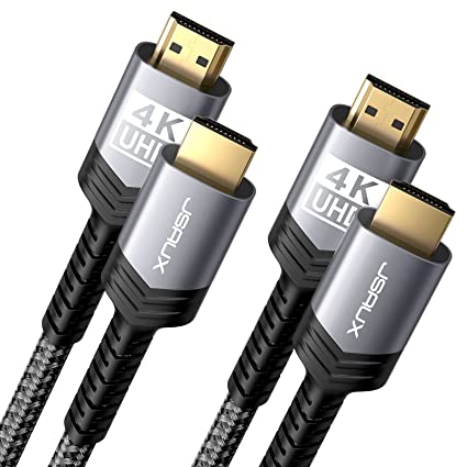 4K HDMI Cable 2 Pack 10ft, JSAUX 18Gbps High Speed HDMI 2.0 Braided HDMI Cord, 4K 60Hz HDR, HDCP 2.2, 1080p, 2160P, Ethernet, 3D, Audio Return(ARC) Compatible for Monitor UHD TV PC PS4 PS3 -Grey