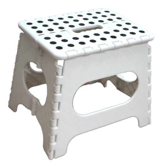 Jeronic 11 Inches Super Strong Folding Step Stool for Adults and Kids, White Kitchen Stepping Stools, Garden Step Stool, holds up to 300 LBS