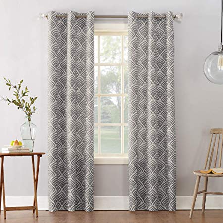 Sun Zero Cooper Geometric Print Thermal Insulated Room Darkening Grommet Curtain Panel 40" x 84" Gray