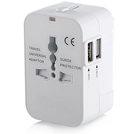 Iseason Worldwide Travel Adapter,Universal All in One Worldwide Travel Power Plug Wall AC Adapter Charger with Dual USB Charging Ports for USA/EU/UK/AUS-White