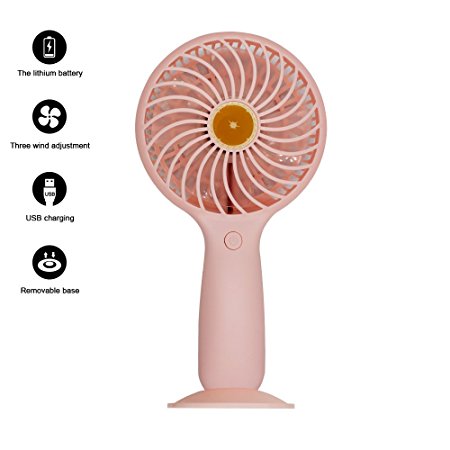 JIAFENG 3 Speeds Electric Portable Rechargeable Mini Handheld Fan (Pink)
