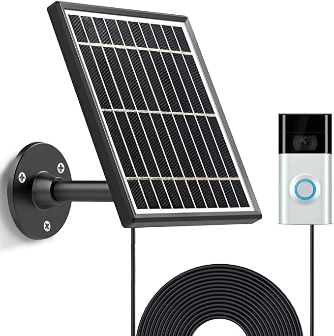 Uncle Squirrel Solar Panel Compatible with Video Doorbell 2, Waterproof Charge Continuously,Includes Secure Wall Mount, 5.0M/16 ft Power Cable(for Video Doorbell 2)