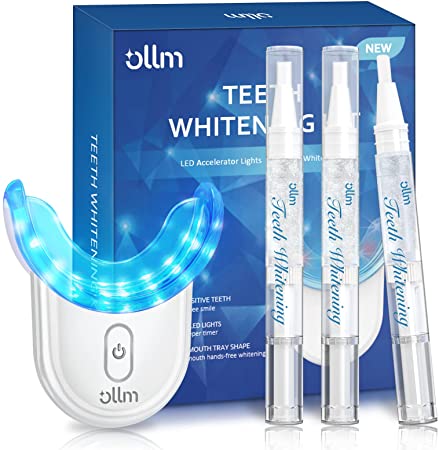 Teeth-Whitening-Kit-OLLM Tooth Whitener with 2 Tray - Professional Oral Beauty Products with Anti Sensitive Lights - 3 Packs Carbamide Peroxide Teeth Lightening Gel