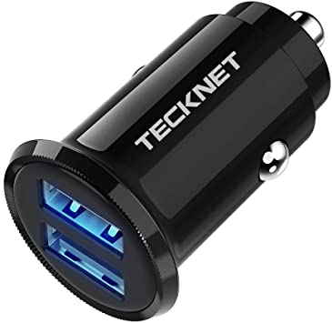 TECKNET Car Charger, Mini USB PowerDash 4.8A/24W 2-Port Rapid Car Charger with BLUETEK Smart Charging Technology Compatible with iPhone, iPad, Samsung, HTC, Blackberry, Huawei, Android and More