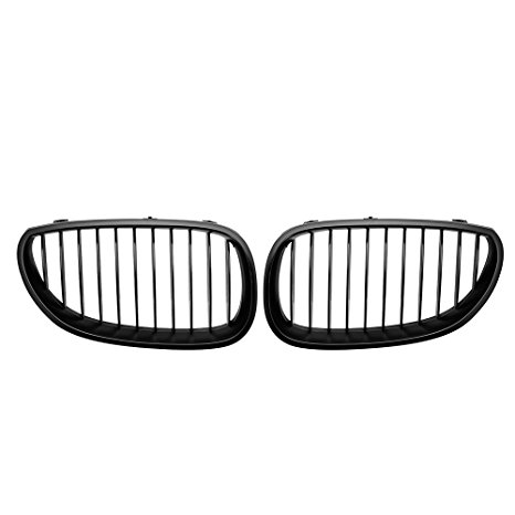 Matte Black Sport Wide Front Upper Kidney Grille For 2003 2004 2005 2006 2007 2008 2009 2010 BMW E60 E61 5 Series (Pair)