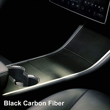 TESBROS Tesla Model 3 Center Console Wrap Kit | Pre-Cut and Designed to be Easy to Install | Tesla Model 3 Accessories Made from 3M Automotive Vinyl (Black Carbon Fiber)