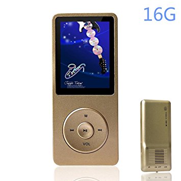 HONGYU 16GB MP3 / MP4 Music Player Hi-Fi Sound 50 Hours Playback , 1.8 Inch Screen Portable Audio Player Built-in Speaker , Expandable Up to 64GB with FM Radio Voice Recorder (Gold)