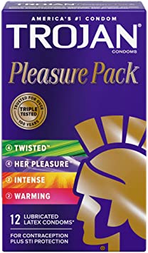 Trojan Pleasure Variety Pack Lubricated Condoms - 12 Count (Packaging May Vary)