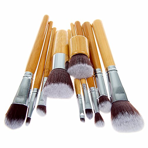Unimeix 10 pcs Makeup Brush Set Powder Foundation blusher Cosmetic Bamboo Handle with a brush bag