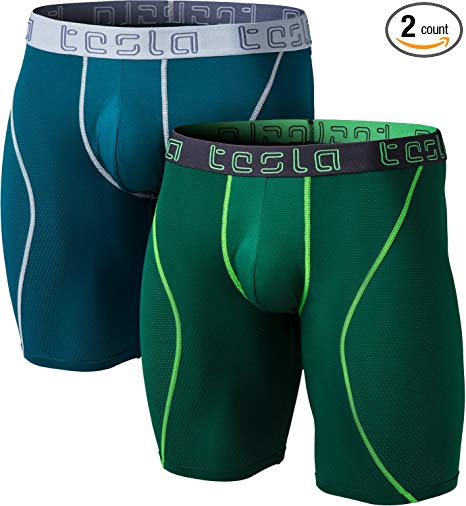 Tesla Mens Stretch 9quot No-Fly Cool Dry Brief Underwear Trunk 2-Pack MBU13MBU06