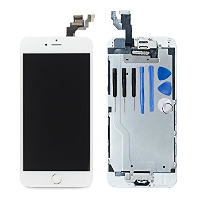Ayake LCD Screen for iPhone 6 White Full Display Assembly Digitizer Touchscreen Replacement with Front Facing Camera, Speaker and Home Button Pre-Assembled (All Required Tools Included)