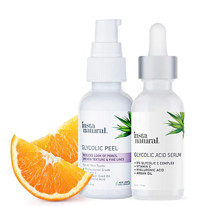 Glycolic Acid Serum & AHA Peel Bundle - Blackhead & Blemish Remover - Advanced Exfoliation Treatment to Reduce Pores, Wrinkles, Discoloration & Scars - With Vitamin C & Hyaluronic Acid – InstaNatural…