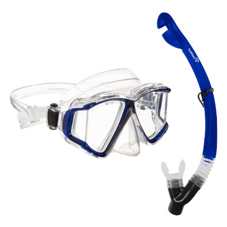 Snorkel Mask Set - Diving Gear - PANORAMIC Lens Diving Mask & Snorkel w/ Dry Top, Lower Purge Valve, Perfect for Diving, Snorkeling, Swimming -Ivation