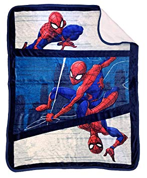 Jay Franco Marvel Spiderman City Swinger Baby Sherpa Throw Blanket - Measures 50 x 60 inches, Kids Bedding - Fade Resistant Super Soft - (Official Marvel Product)