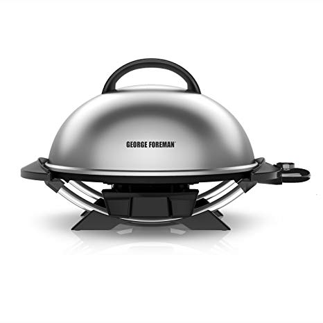 George Foreman Grill, Indoor/Outdoor Electric Grill with Adjustable Stand, 15 Servings, Silver, GFO240SC