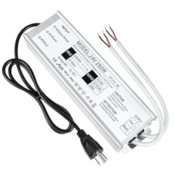 LightingWill LED Driver 250 Watts Waterproof IP67 Power Supply Transformer, 85-265V AC to 24V DC Low Voltage Output, Adapter with 3-Prong Plug 3.3 Feet Cable for Outdoor Use, Computer Project