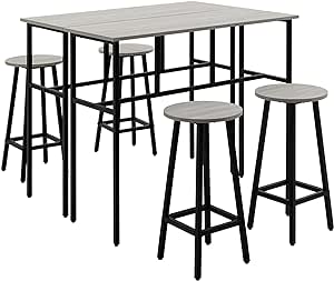 HOMCOM 6-Piece Bar Table Set, 2 Breakfast Tables with 4 Stools, Counter Height Dining Tables & Chairs for Kitchen, Living Room, Grey